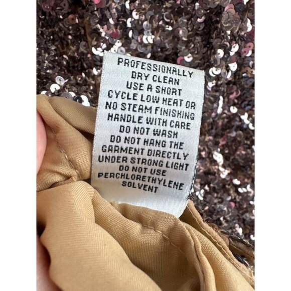 Cache Sequin Asymmetrical Top S Gold Silk & Polyester Spaghetti Straps - Picture 5 of 7